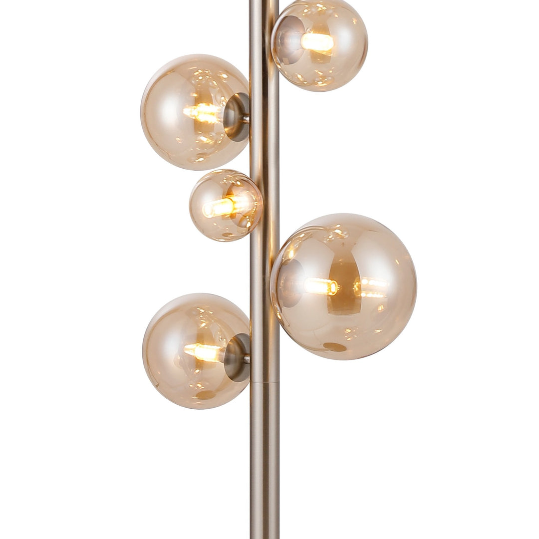 Nelson Lighting NL9066/AM9 Prague 11 Light Floor Lamp Satin Nickel Amber Plated