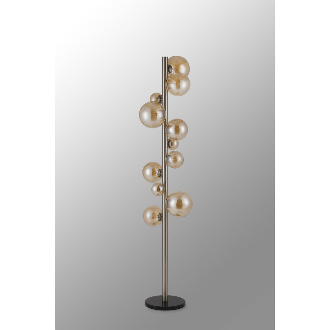 Nelson Lighting NL9066/AM9 Prague 11 Light Floor Lamp Satin Nickel Amber Plated