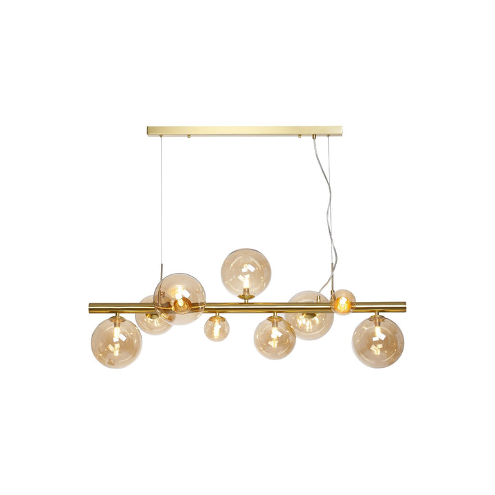 Nelson Lighting NL9319/AM9 Prague 9 Light Linear Pendant Satin Gold Amber Plated