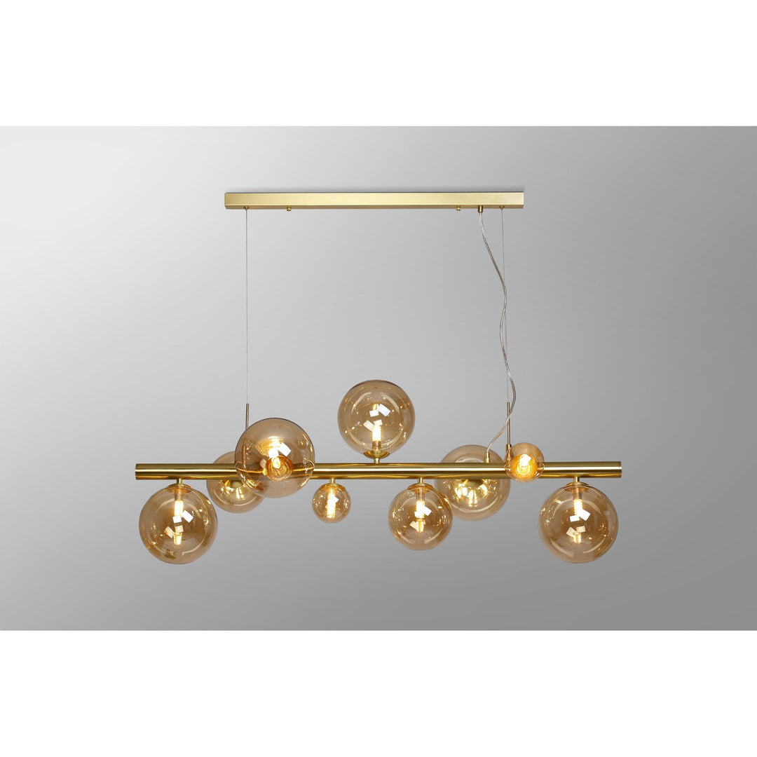 Nelson Lighting NL9319/AM9 Prague 9 Light Linear Pendant Satin Gold Amber Plated