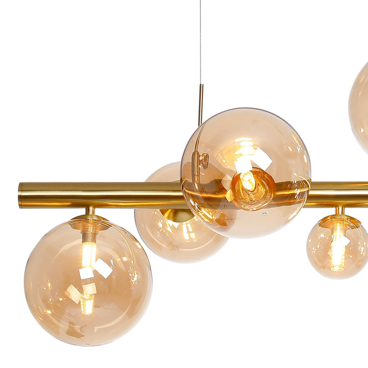 Nelson Lighting NL9319/AM9 Prague 9 Light Linear Pendant Satin Gold Amber Plated