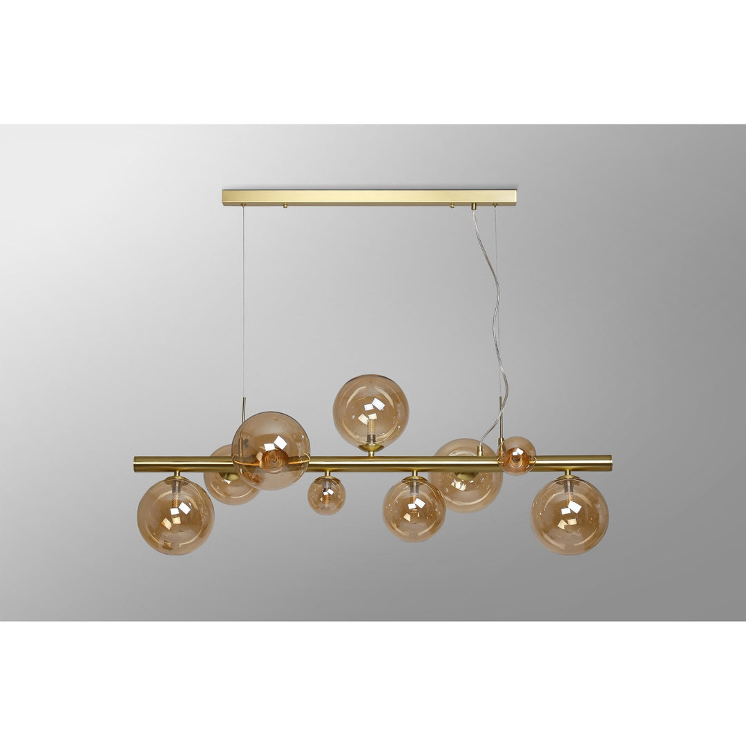 Nelson Lighting NL9319/AM9 Prague 9 Light Linear Pendant Satin Gold Amber Plated