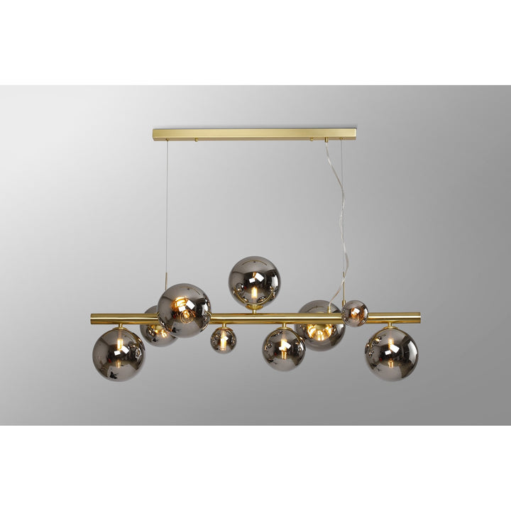 Nelson Lighting NL9319/CH9 Prague 9 Light Linear Pendant Satin Gold Chrome Plated