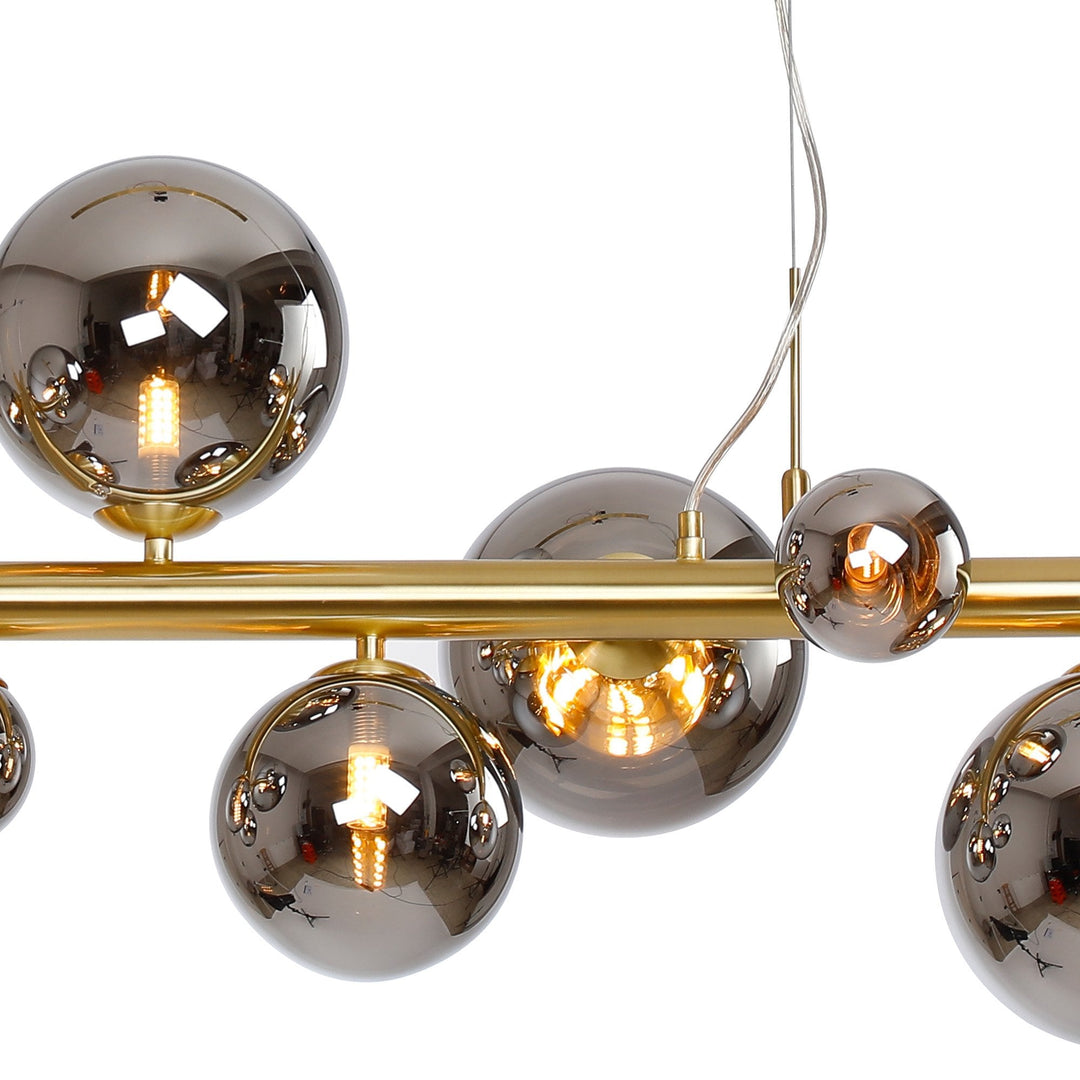 Nelson Lighting NL9319/CH9 Prague 9 Light Linear Pendant Satin Gold Chrome Plated