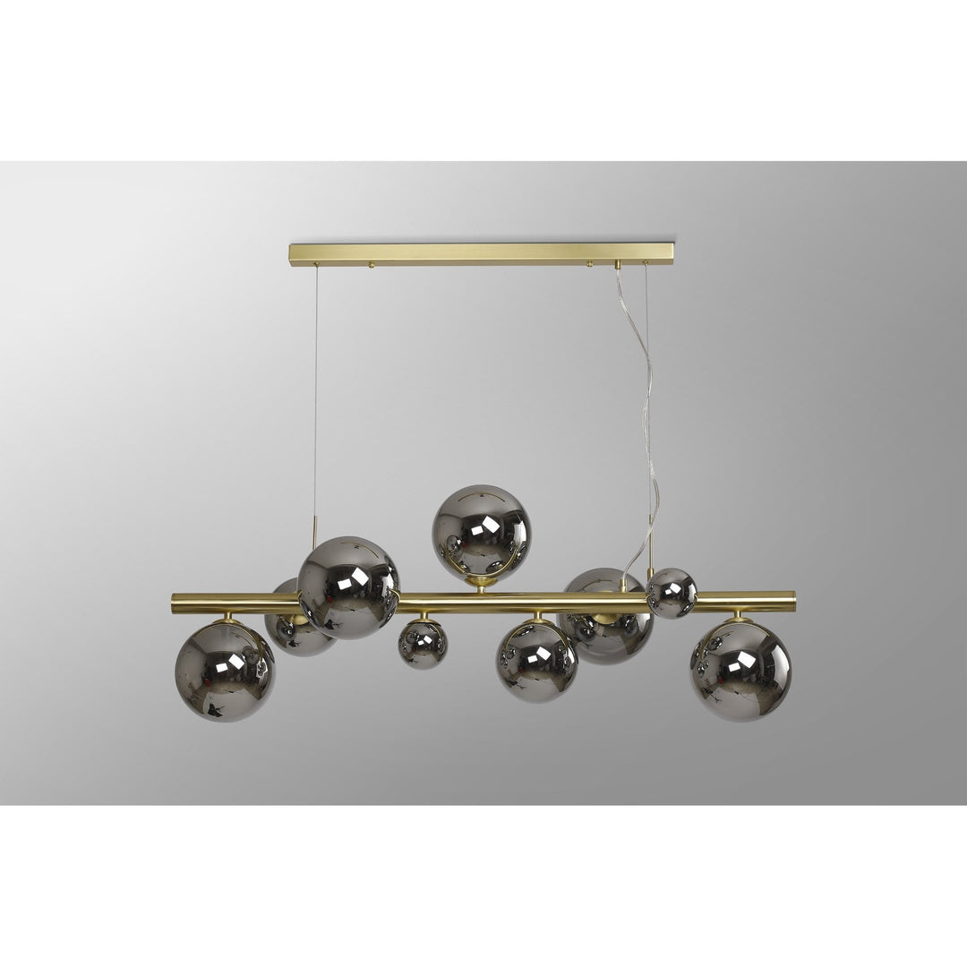 Nelson Lighting NL9319/CH9 Prague 9 Light Linear Pendant Satin Gold Chrome Plated