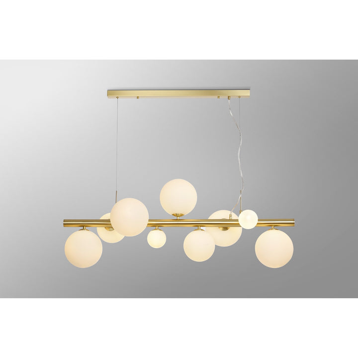 Nelson Lighting NL9319/OP9 Prague 9 Light Linear Pendant Satin Gold Opal