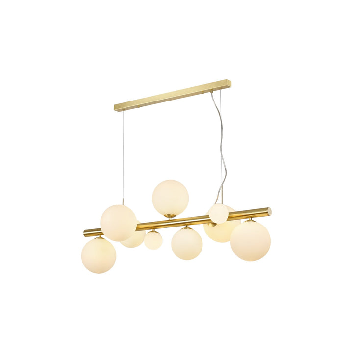 Nelson Lighting NL9319/OP9 Prague 9 Light Linear Pendant Satin Gold Opal