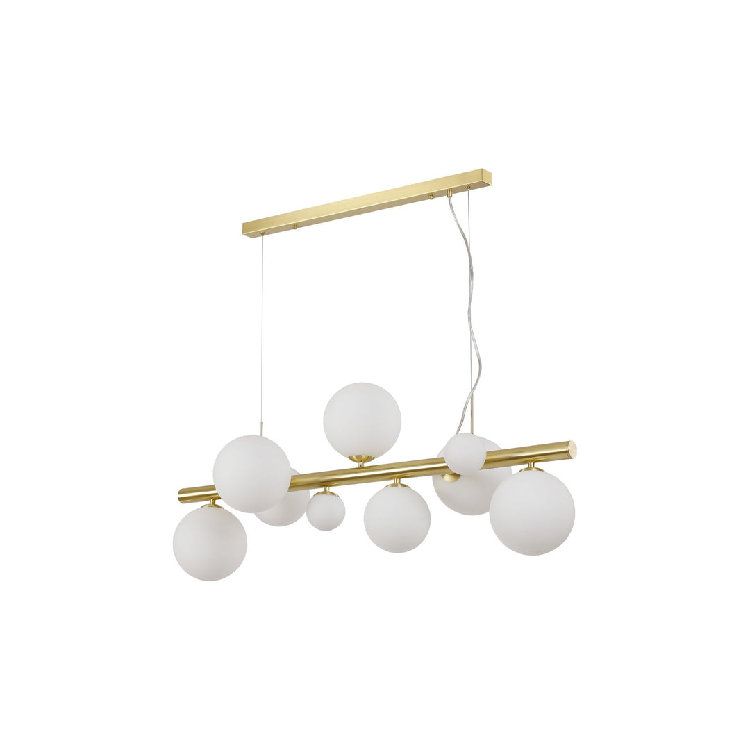 Nelson Lighting NL9319/OP9 Prague 9 Light Linear Pendant Satin Gold Opal