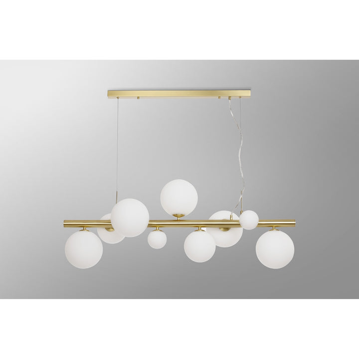 Nelson Lighting NL9319/OP9 Prague 9 Light Linear Pendant Satin Gold Opal