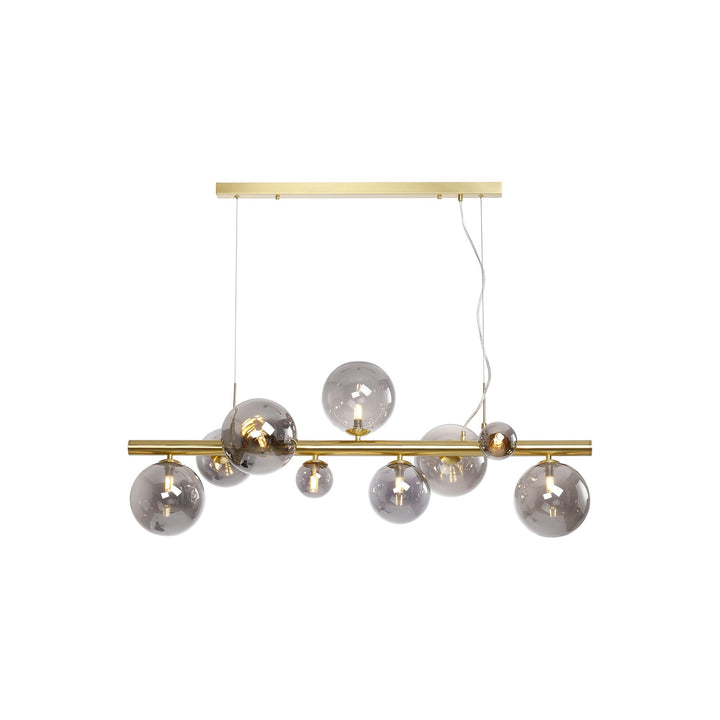 Nelson Lighting NL9319/SM9 Prague 9 Light Linear Pendant Satin Gold Smoke Plated