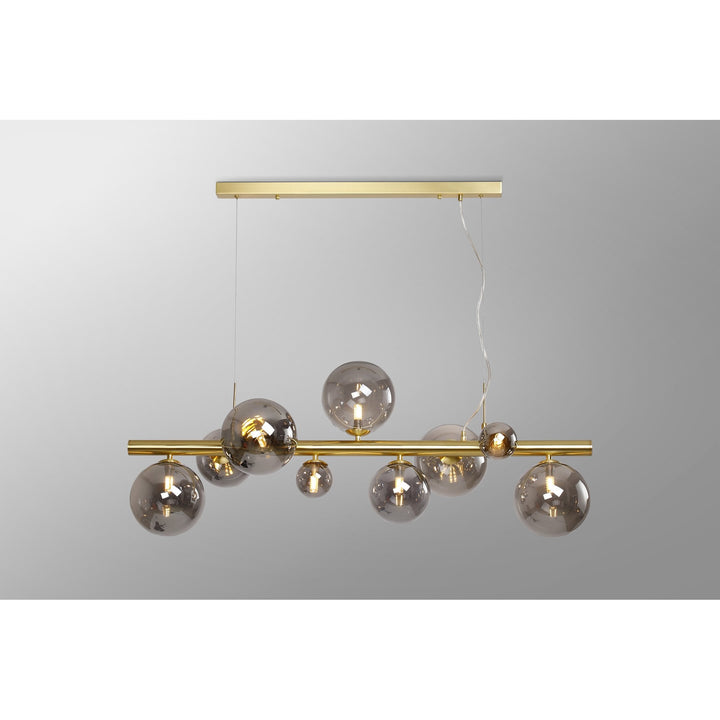 Nelson Lighting NL9319/SM9 Prague 9 Light Linear Pendant Satin Gold Smoke Plated