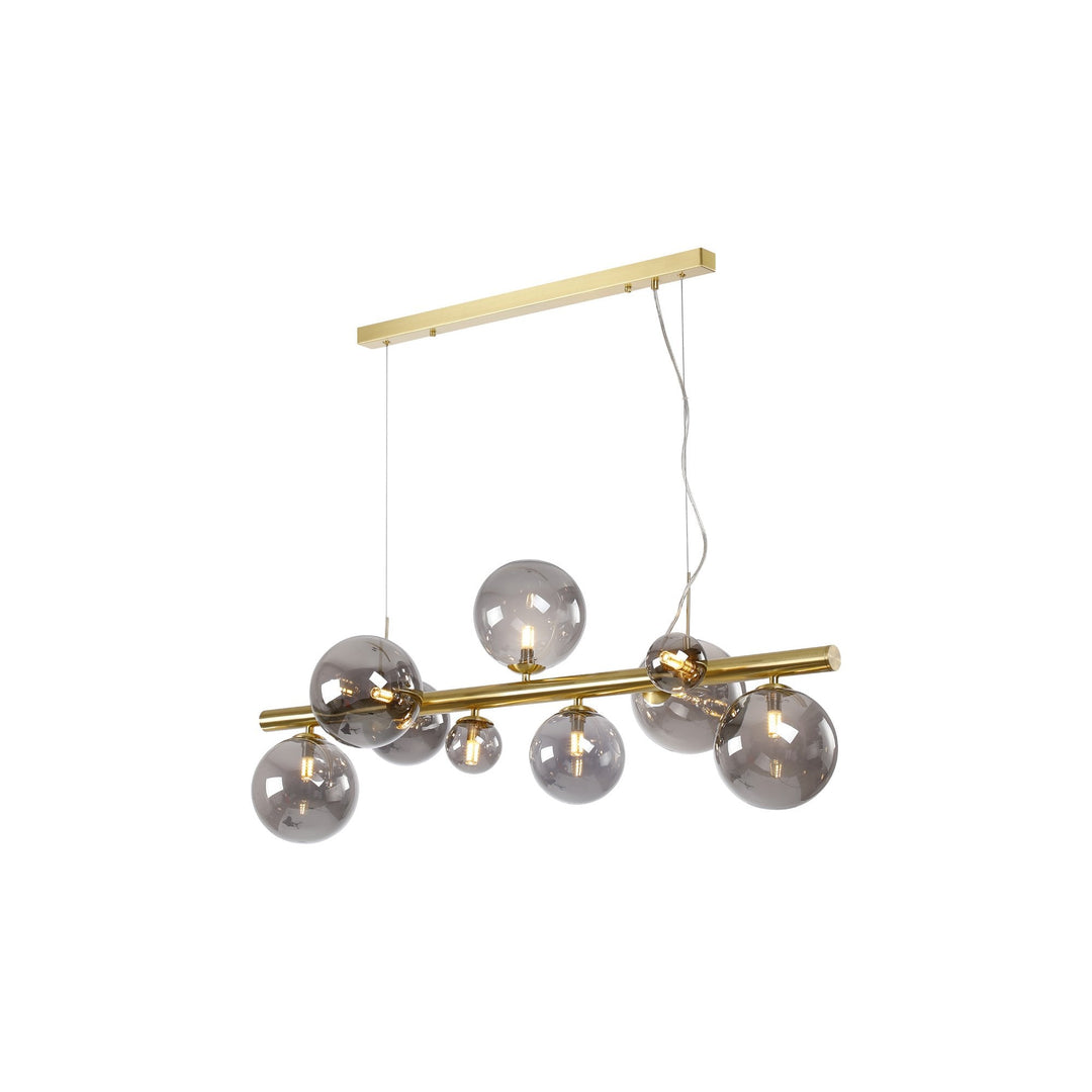 Nelson Lighting NL9319/SM9 Prague 9 Light Linear Pendant Satin Gold Smoke Plated