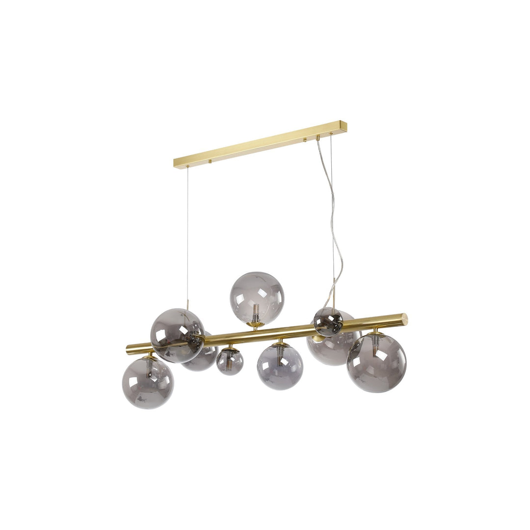 Nelson Lighting NL9319/SM9 Prague 9 Light Linear Pendant Satin Gold Smoke Plated