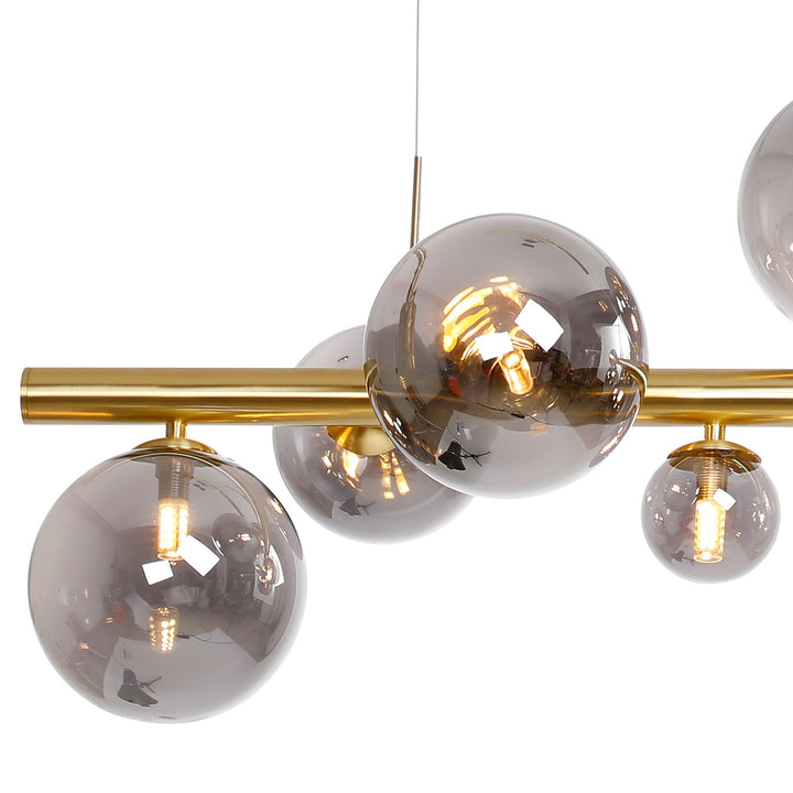 Nelson Lighting NL9319/SM9 Prague 9 Light Linear Pendant Satin Gold Smoke Plated