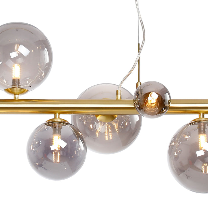 Nelson Lighting NL9319/SM9 Prague 9 Light Linear Pendant Satin Gold Smoke Plated