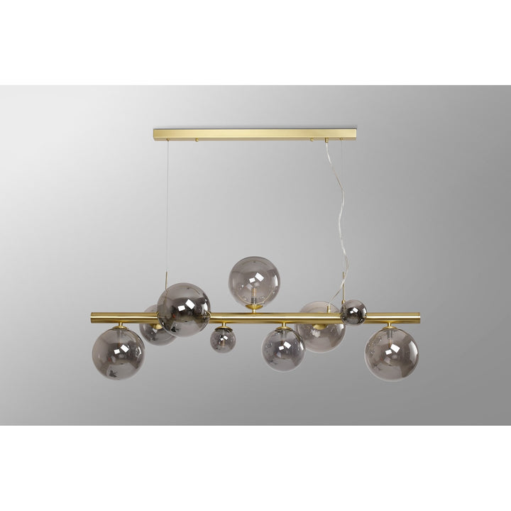 Nelson Lighting NL9319/SM9 Prague 9 Light Linear Pendant Satin Gold Smoke Plated