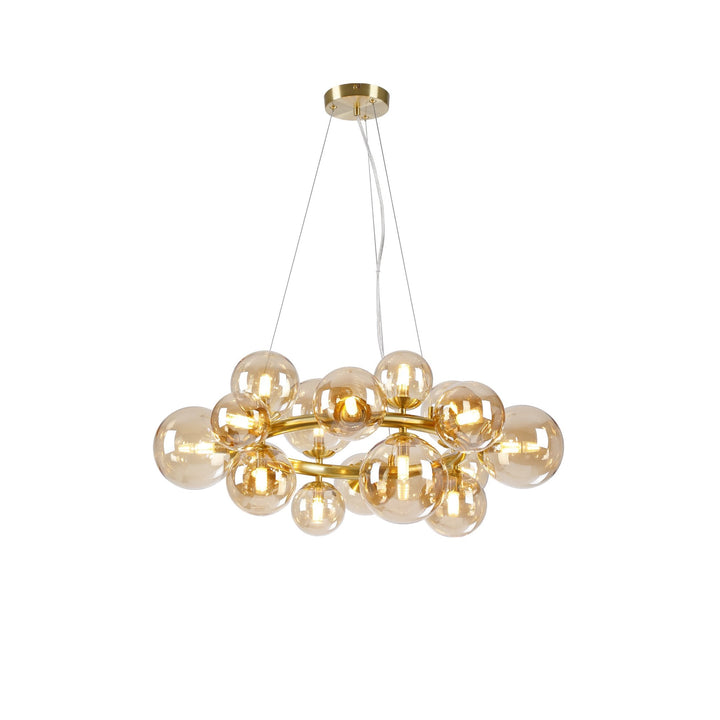 Nelson Lighting NL9320/AM9 Prague 16 Light Circular Pendant Satin Gold Amber Plated