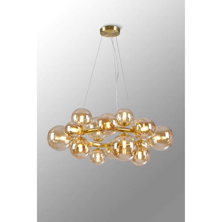 Nelson Lighting NL9320/AM9 Prague 16 Light Circular Pendant Satin Gold Amber Plated