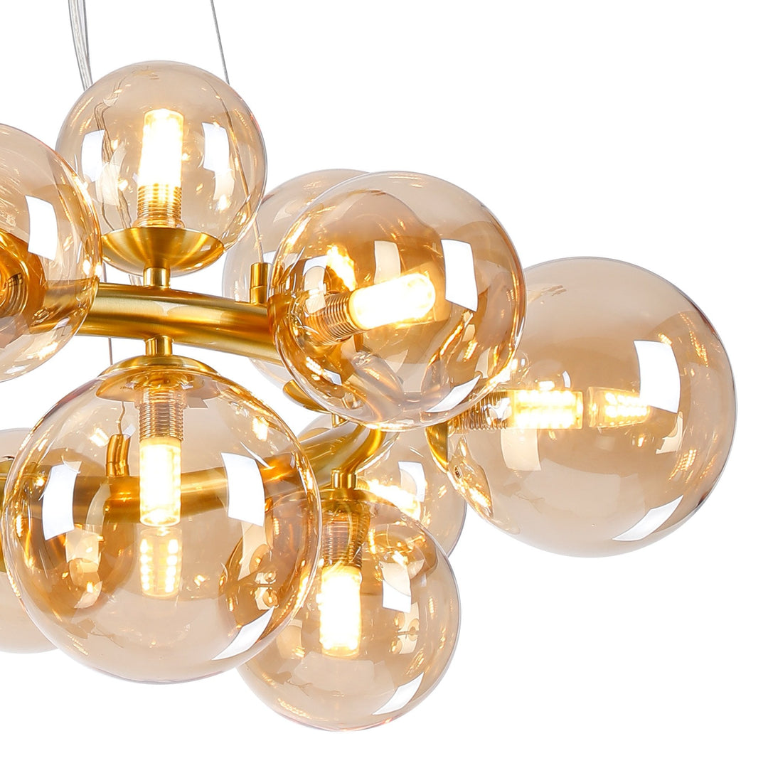 Nelson Lighting NL9320/AM9 Prague 16 Light Circular Pendant Satin Gold Amber Plated