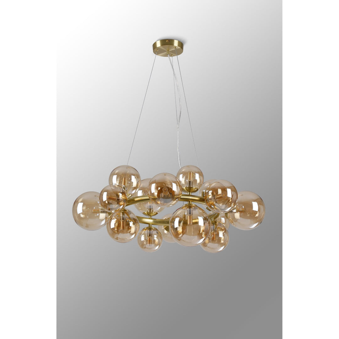 Nelson Lighting NL9320/AM9 Prague 16 Light Circular Pendant Satin Gold Amber Plated