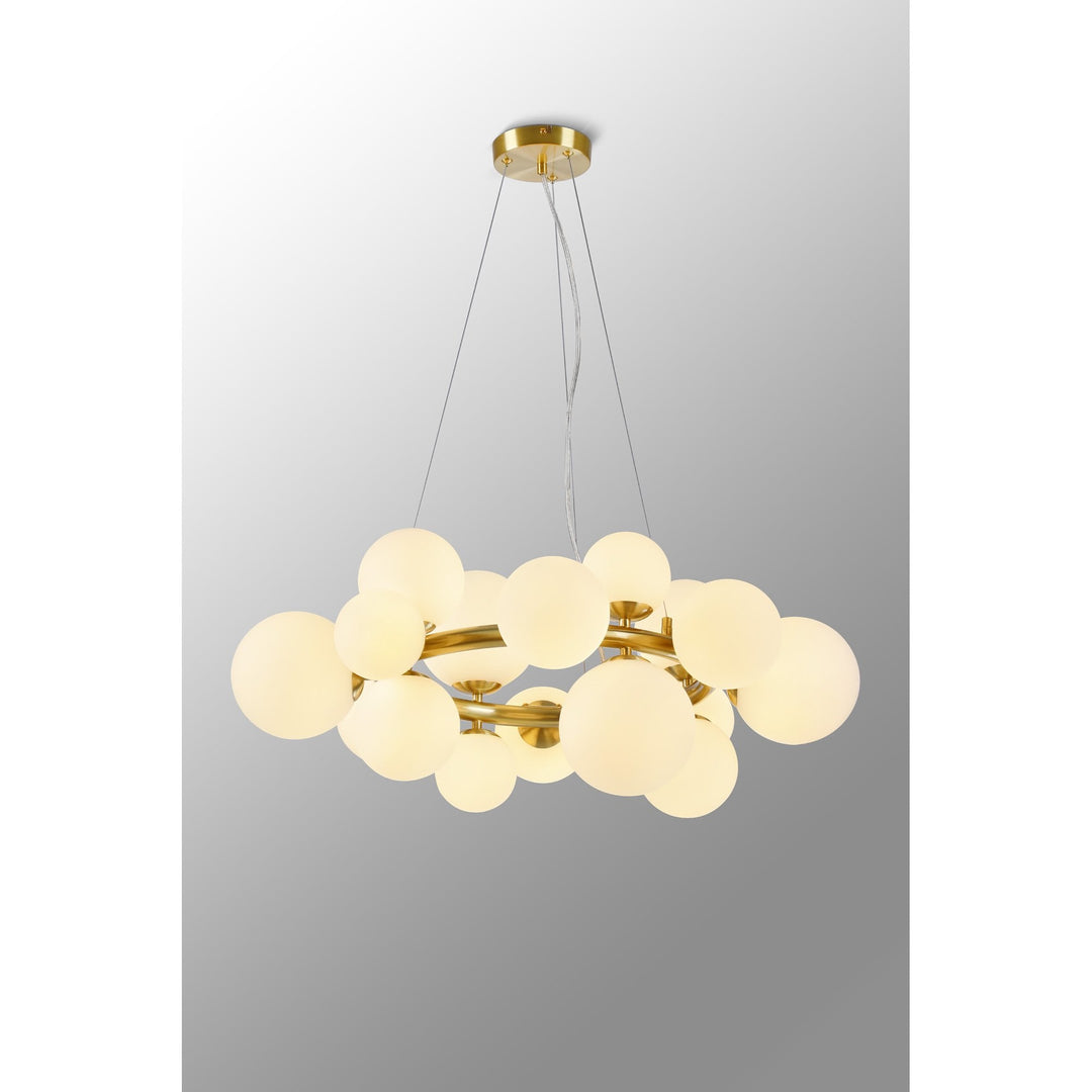 Nelson Lighting NL9320/OP9 Prague 16 Light Circular Pendant Satin Gold Opal