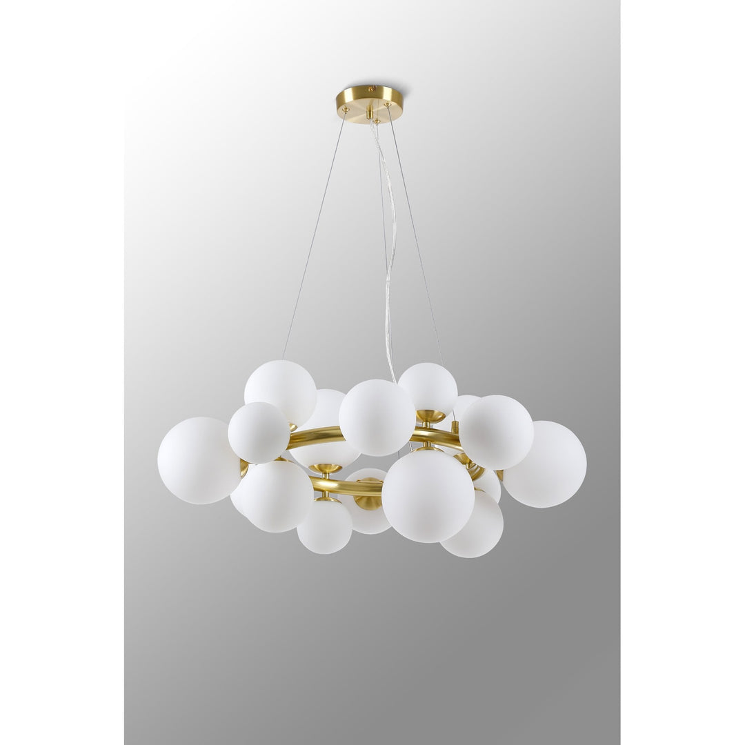 Nelson Lighting NL9320/OP9 Prague 16 Light Circular Pendant Satin Gold Opal