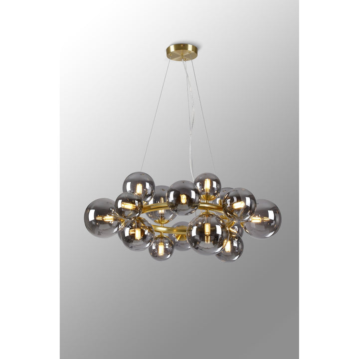 Nelson Lighting NL9320/SM9 Prague 16 Light Circular Pendant Satin Gold Smoke Plated