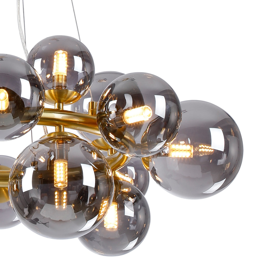 Nelson Lighting NL9320/SM9 Prague 16 Light Circular Pendant Satin Gold Smoke Plated