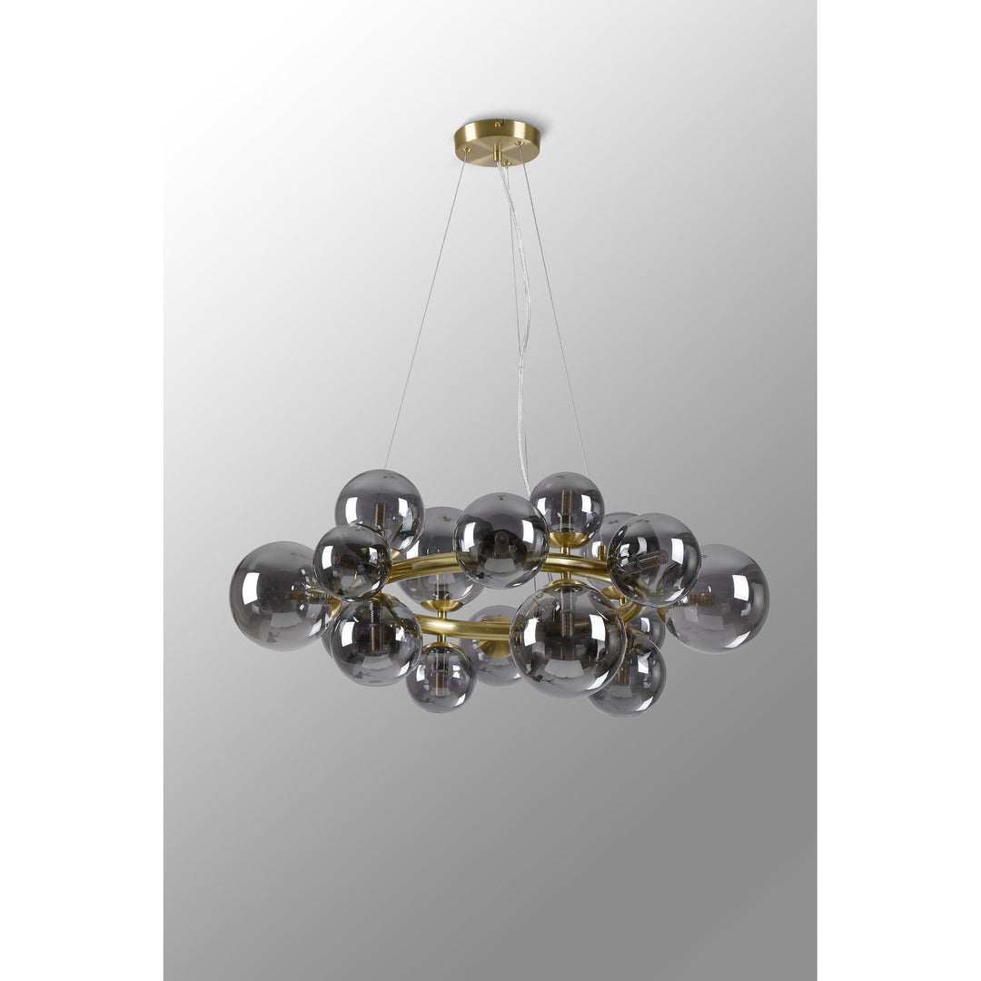 Nelson Lighting NL9320/SM9 Prague 16 Light Circular Pendant Satin Gold Smoke Plated