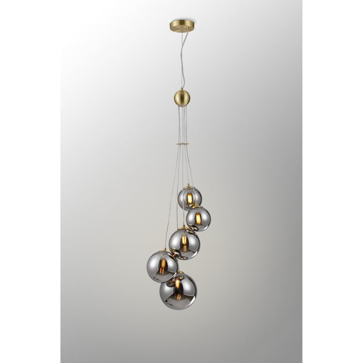 Nelson Lighting NL9321/CH9 Prague 5 Light Pendant Satin Gold Chrome Plated