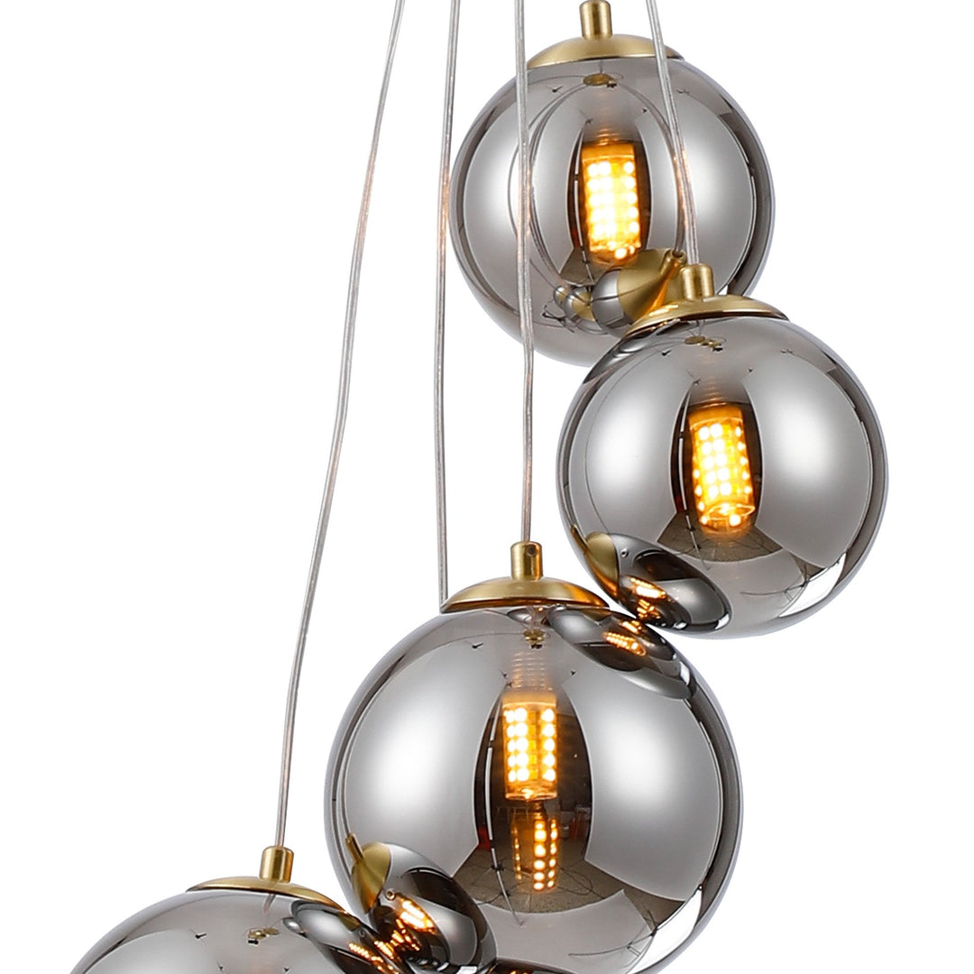 Nelson Lighting NL9321/CH9 Prague 5 Light Pendant Satin Gold Chrome Plated