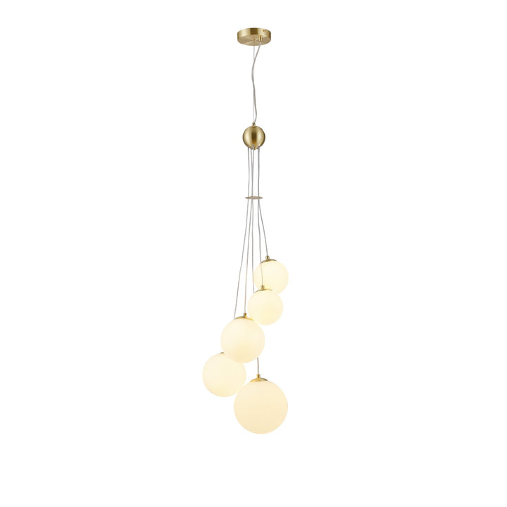 Nelson Lighting NL9321/OP9 Prague 5 Light Pendant Satin Gold Opal