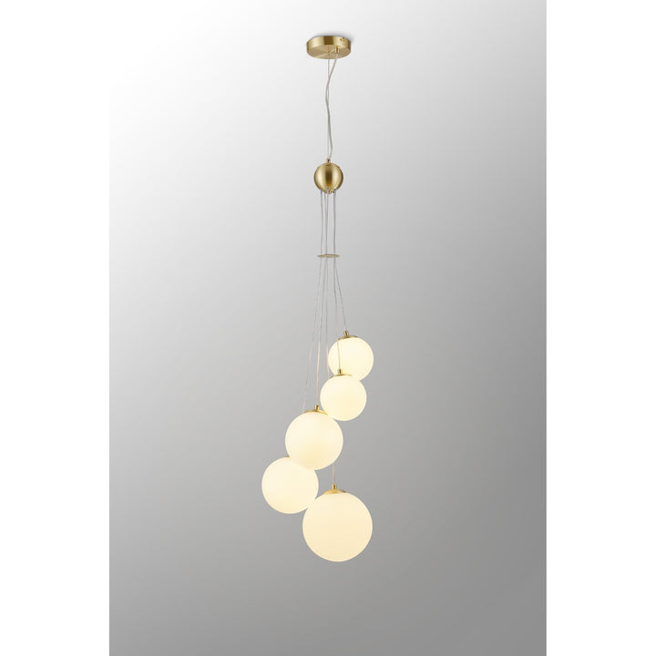 Nelson Lighting NL9321/OP9 Prague 5 Light Pendant Satin Gold Opal