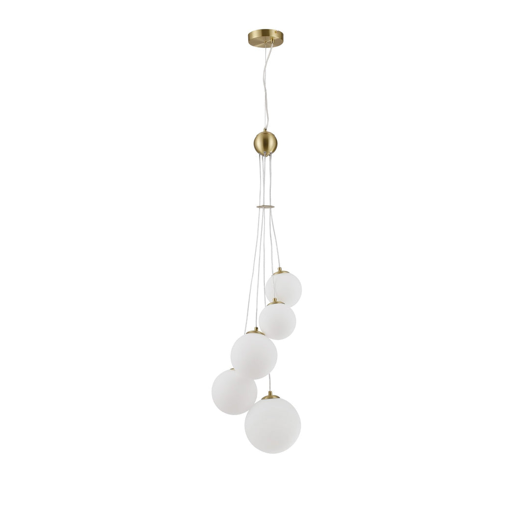 Nelson Lighting NL9321/OP9 Prague 5 Light Pendant Satin Gold Opal