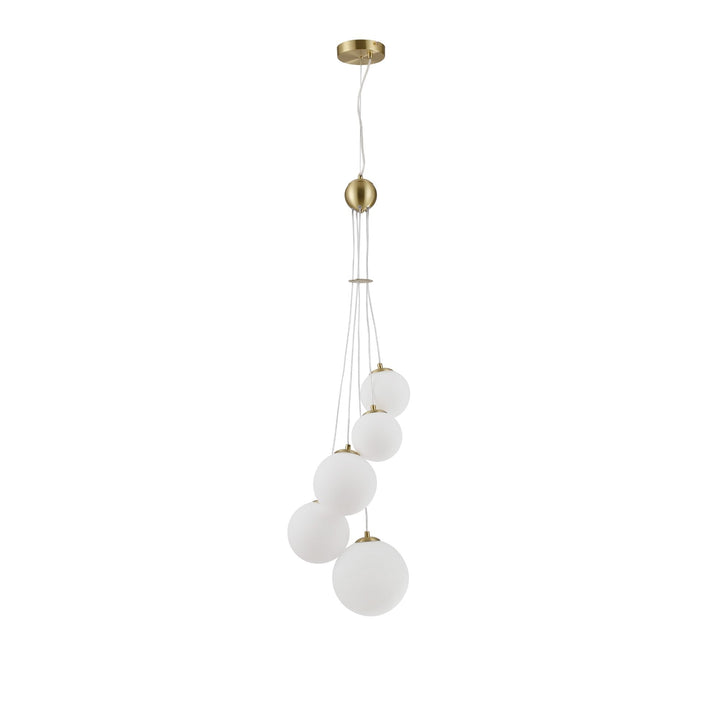 Nelson Lighting NL9321/OP9 Prague 5 Light Pendant Satin Gold Opal