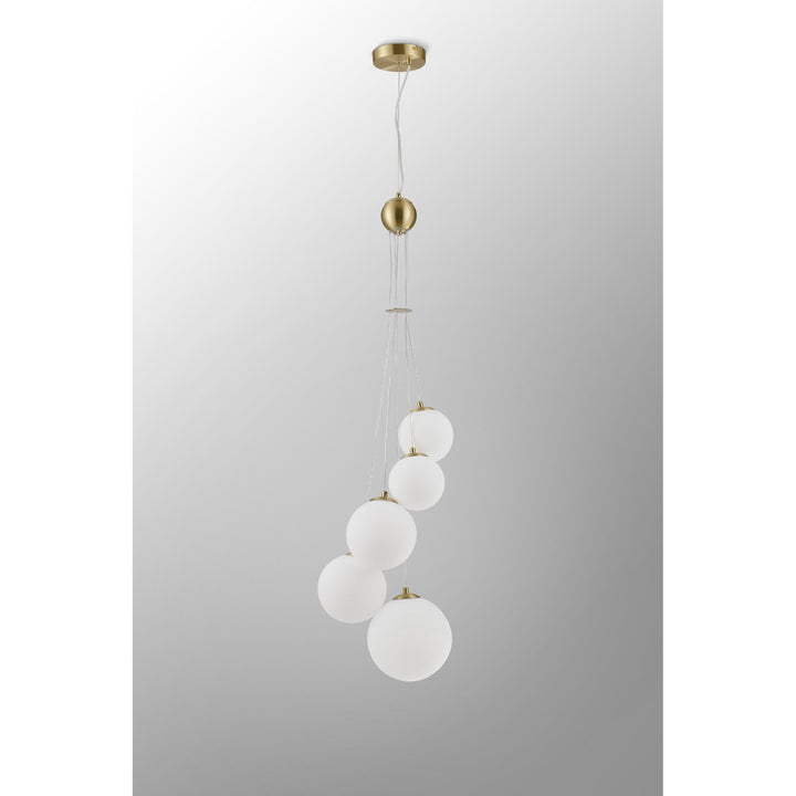 Nelson Lighting NL9321/OP9 Prague 5 Light Pendant Satin Gold Opal