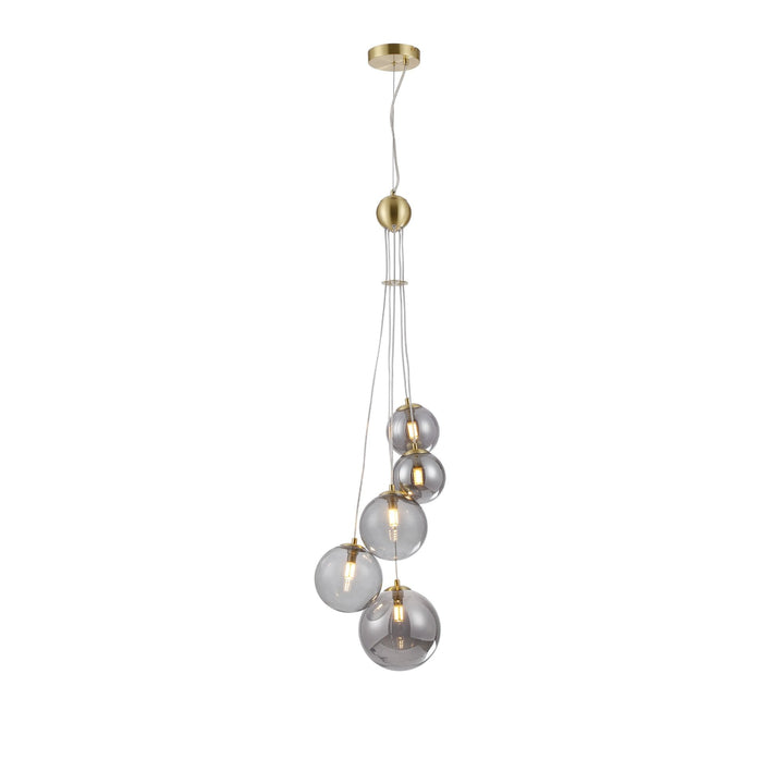 Nelson Lighting NL9321/SM9 Prague 5 Light Pendant Satin Gold Smoke Plated