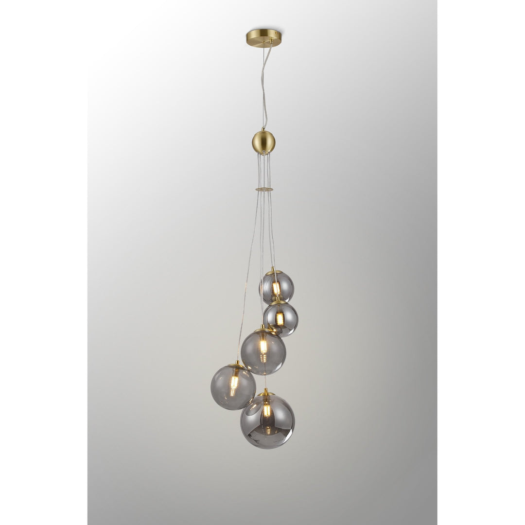 Nelson Lighting NL9321/SM9 Prague 5 Light Pendant Satin Gold Smoke Plated