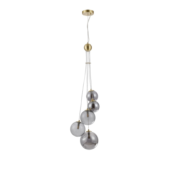 Nelson Lighting NL9321/SM9 Prague 5 Light Pendant Satin Gold Smoke Plated