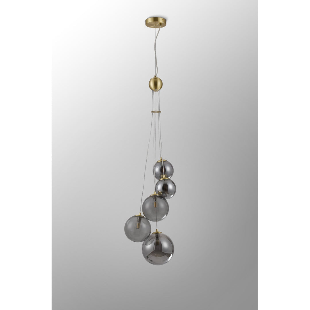 Nelson Lighting NL9321/SM9 Prague 5 Light Pendant Satin Gold Smoke Plated