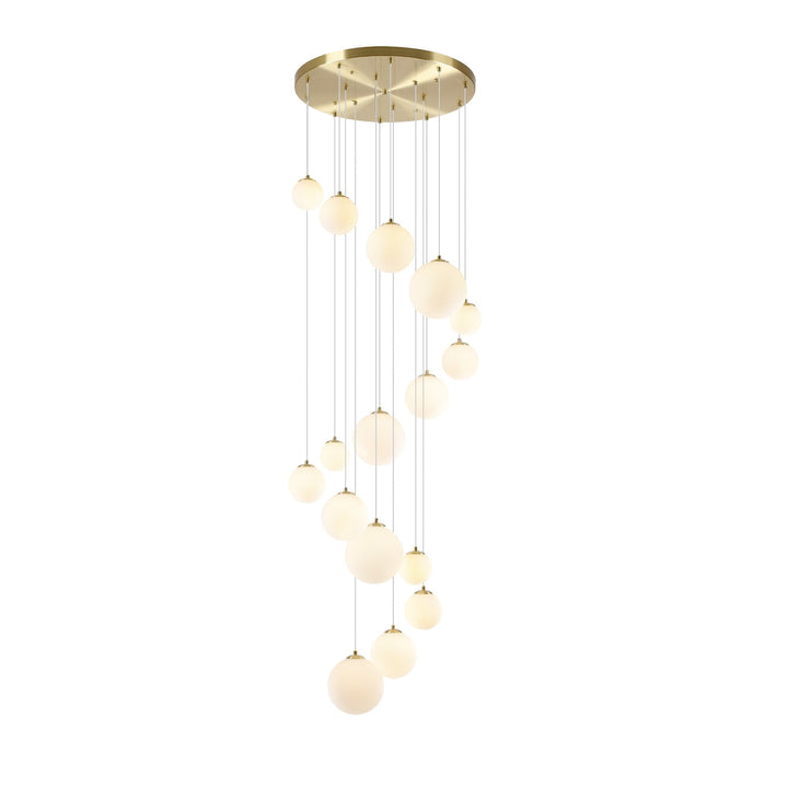 Nelson Lighting NL9322/OP9 Prague 16 Light Pendant Satin Gold Opal