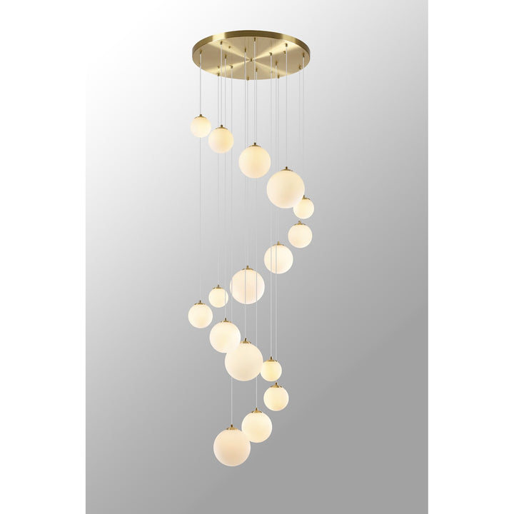 Nelson Lighting NL9322/OP9 Prague 16 Light Pendant Satin Gold Opal