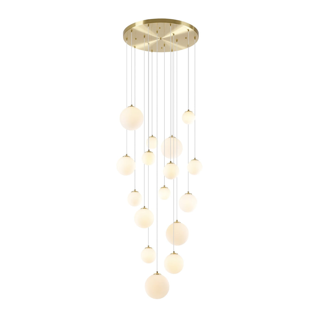 Nelson Lighting NL9322/OP9 Prague 16 Light Pendant Satin Gold Opal