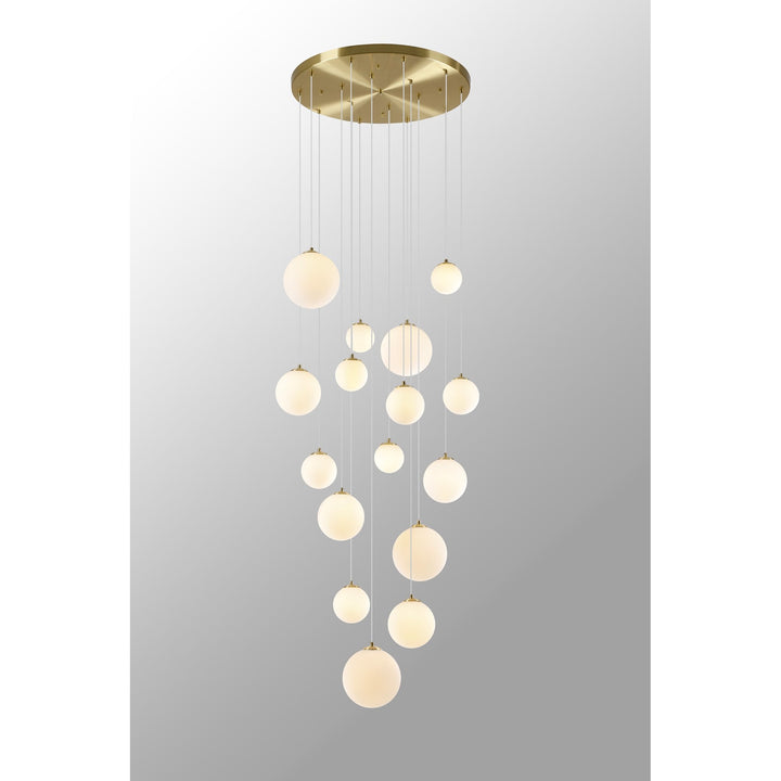 Nelson Lighting NL9322/OP9 Prague 16 Light Pendant Satin Gold Opal