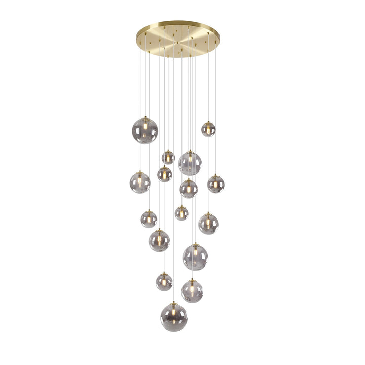 Nelson Lighting NL9322/SM9 Prague 16 Light Pendant Satin Gold Smoke Plated