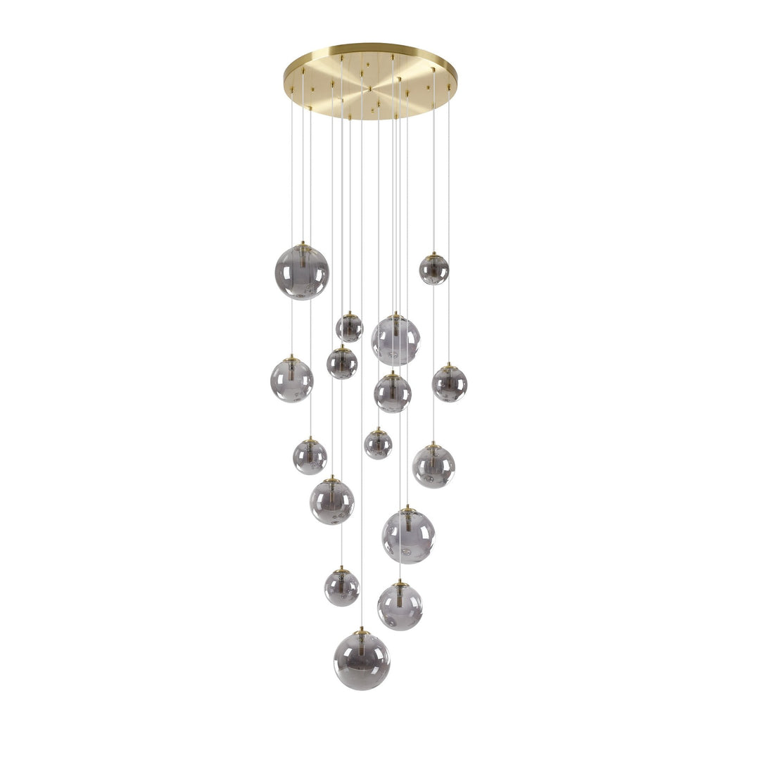 Nelson Lighting NL9322/SM9 Prague 16 Light Pendant Satin Gold Smoke Plated