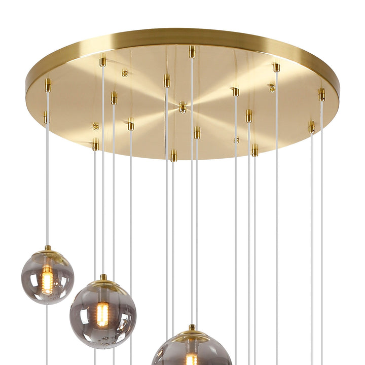 Nelson Lighting NL9322/SM9 Prague 16 Light Pendant Satin Gold Smoke Plated