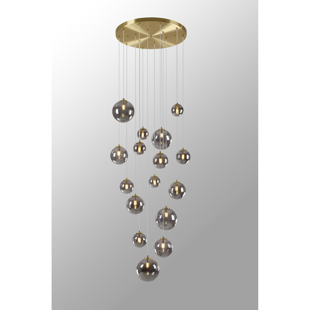 Nelson Lighting NL9322/SM9 Prague 16 Light Pendant Satin Gold Smoke Plated