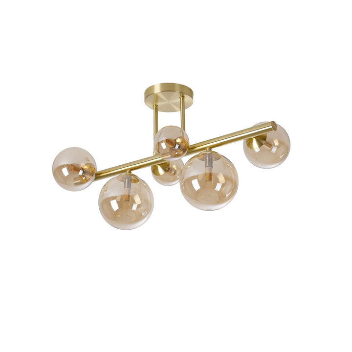 Nelson Lighting NL9323/AM9 Prague 6 Light Ceiling Light Satin Gold Amber Plated