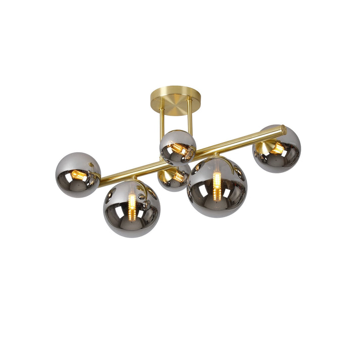 Nelson Lighting NL9323/CH9 Prague 6 Light Ceiling Light Satin Gold Chrome Plated